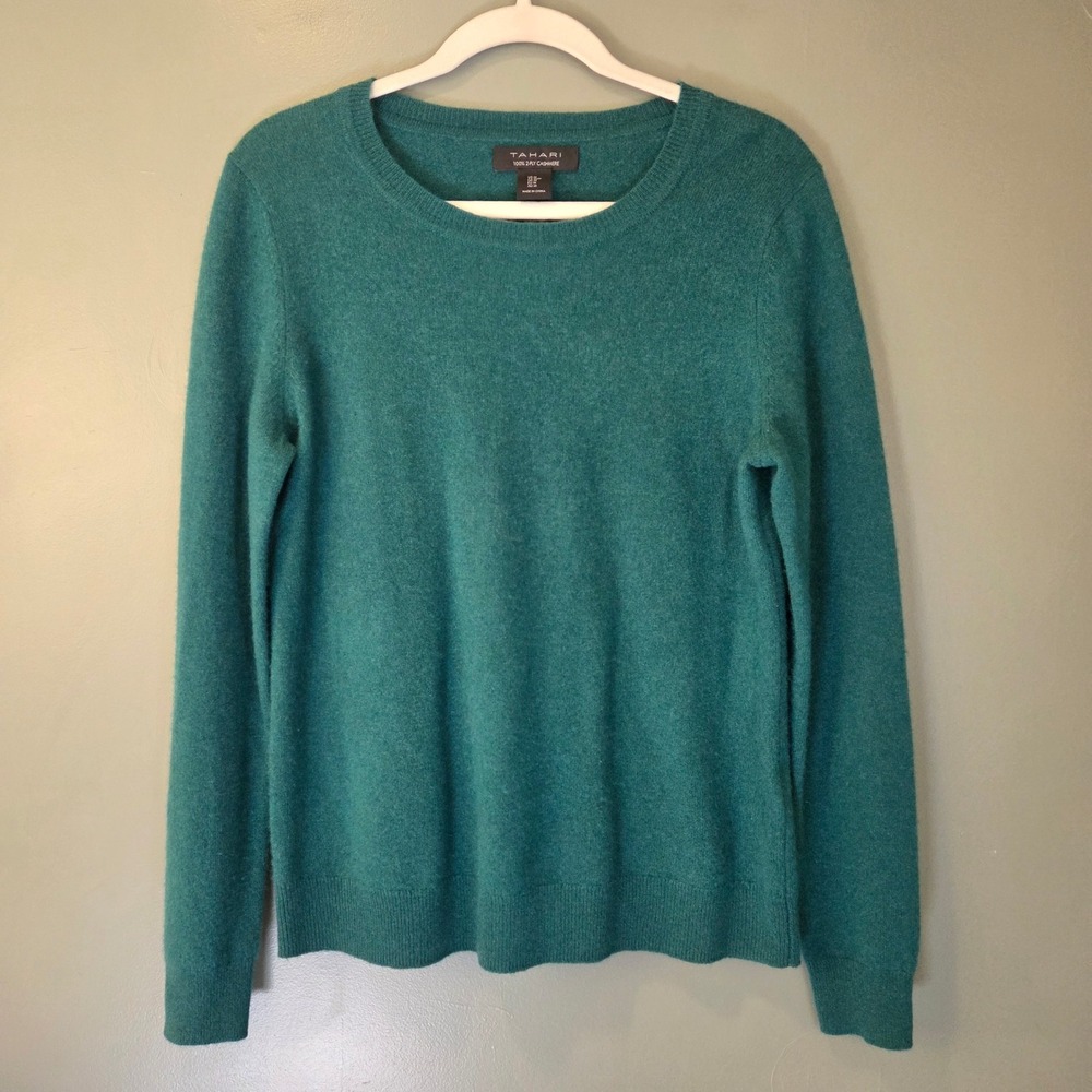 Tahari Women's 100% Cashmere Sweater Green Teal Size M